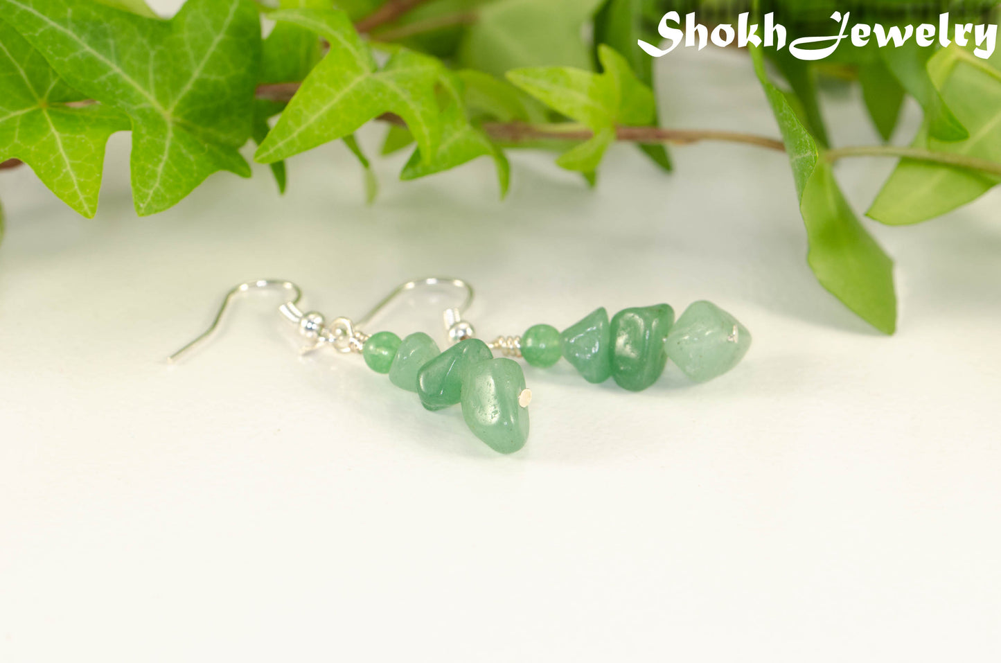 Simple Green Aventurine Crystal Chip Earrings.