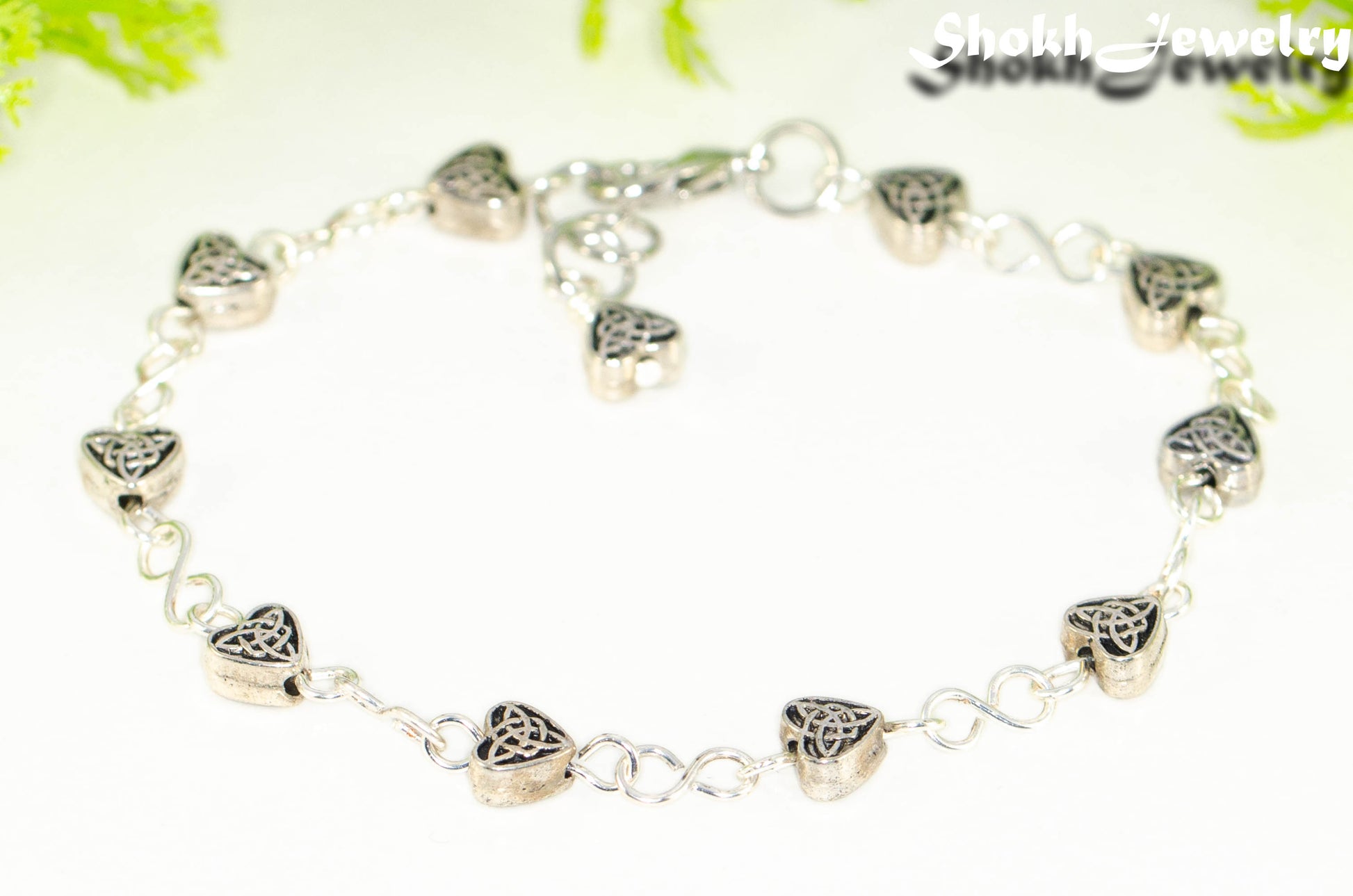 Close up of Tibetan Silver Heart Bracelet.