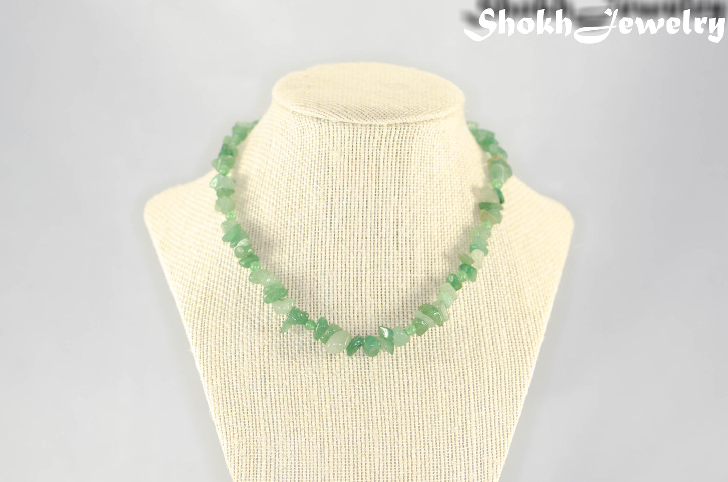 Natural Green Aventurine Crystal Chip Choker Necklace on a bust