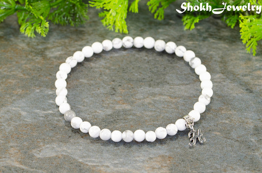 4mm White Howlite Bracelet with Initial