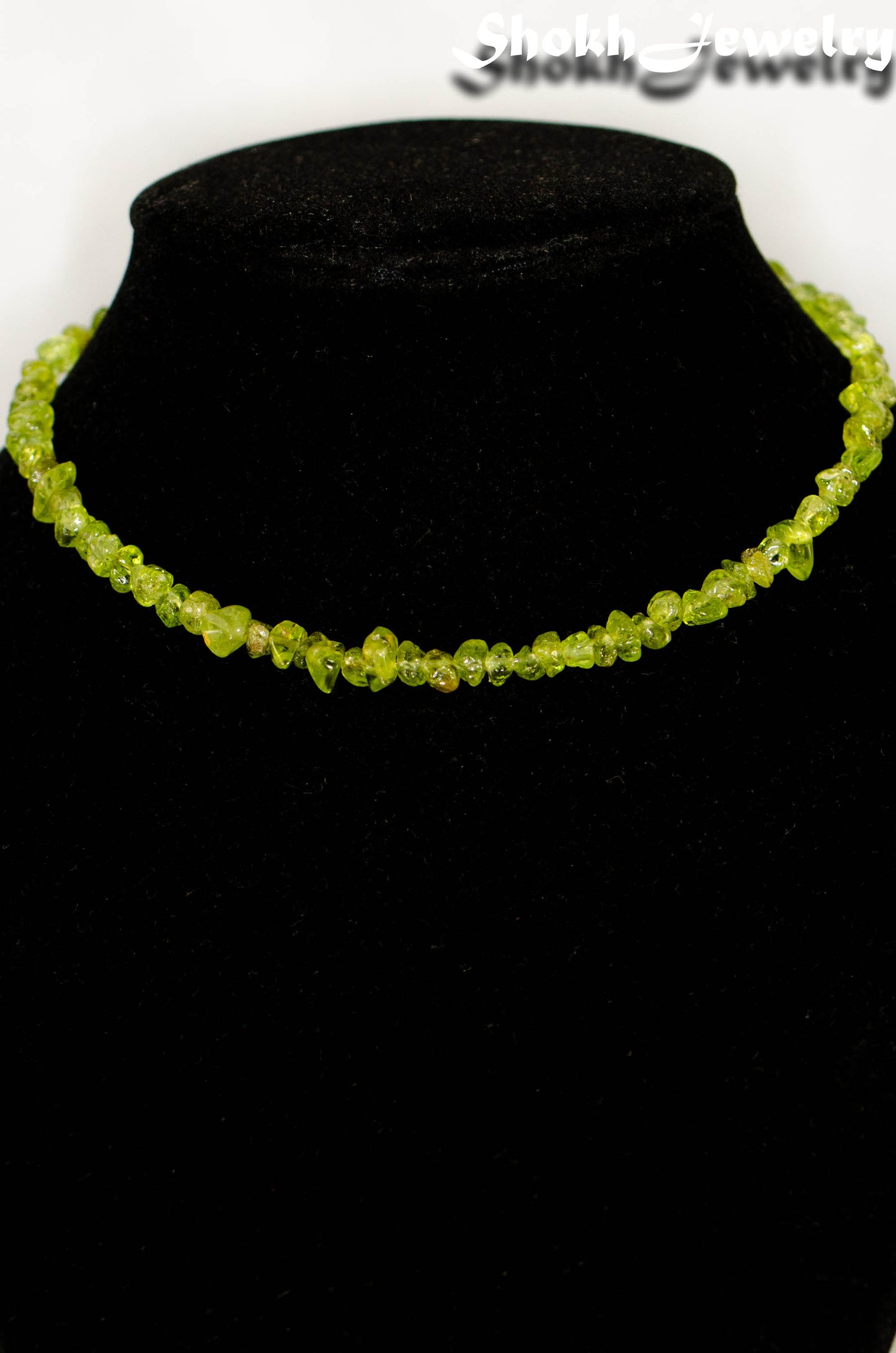 Natural Peridot Crystal Chip Choker Necklace on a bust