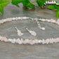 Natural Rose Quartz Chip and Close up of Pearl Choker Necklace and Earrings Set