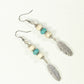 Top view of Statement White And Turquoise Howlite And Feather Earrings