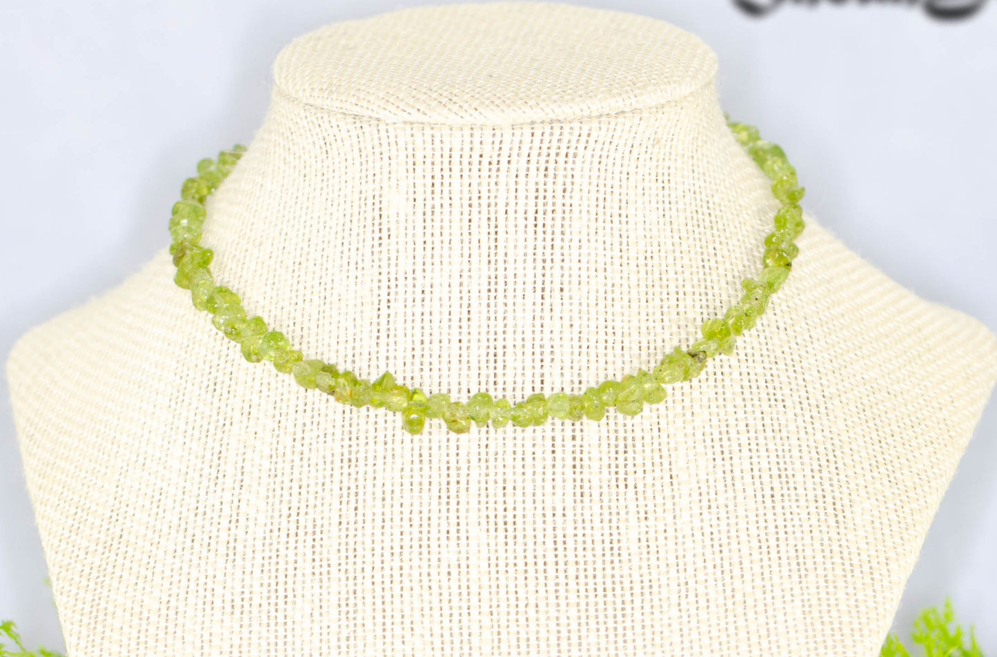 Natural Peridot Crystal Chip Choker Necklace on a bust