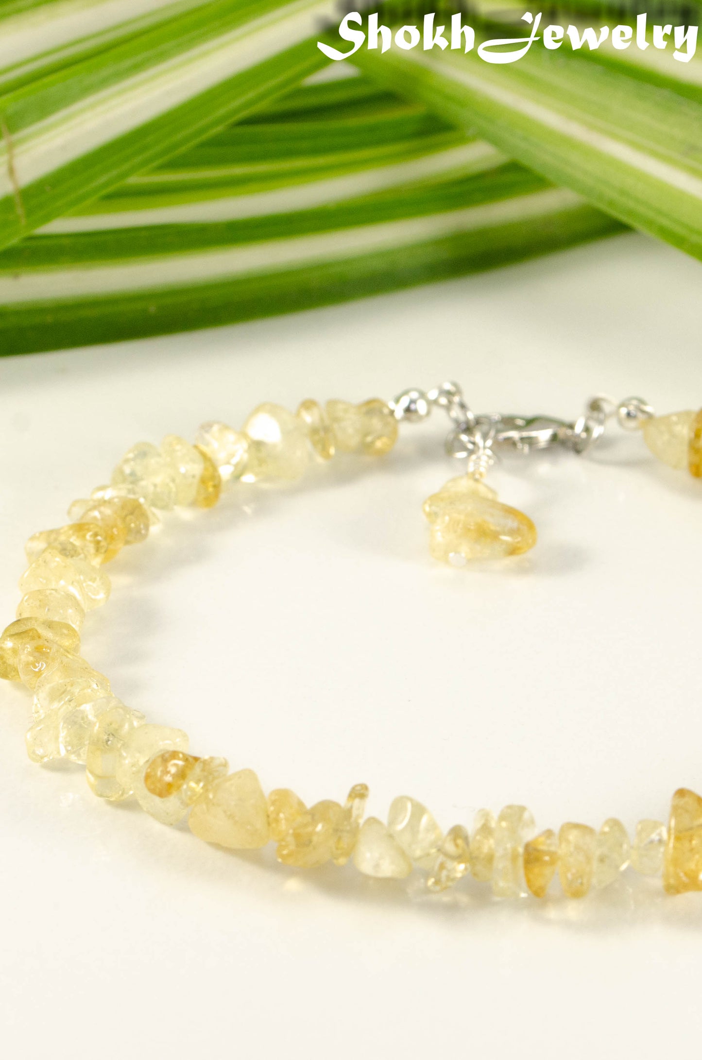 Close up of Natural Raw Citrine Crystal Chip Anklet