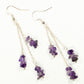 Long Silver Plated Chain and Amethyst Crystal Chip Earrings