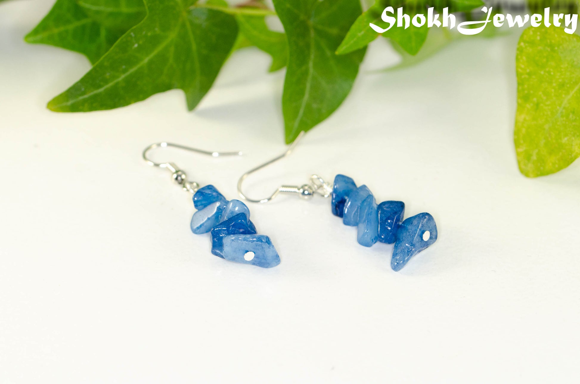 Simple Blue Quartzite Crystal Chip Earrings.