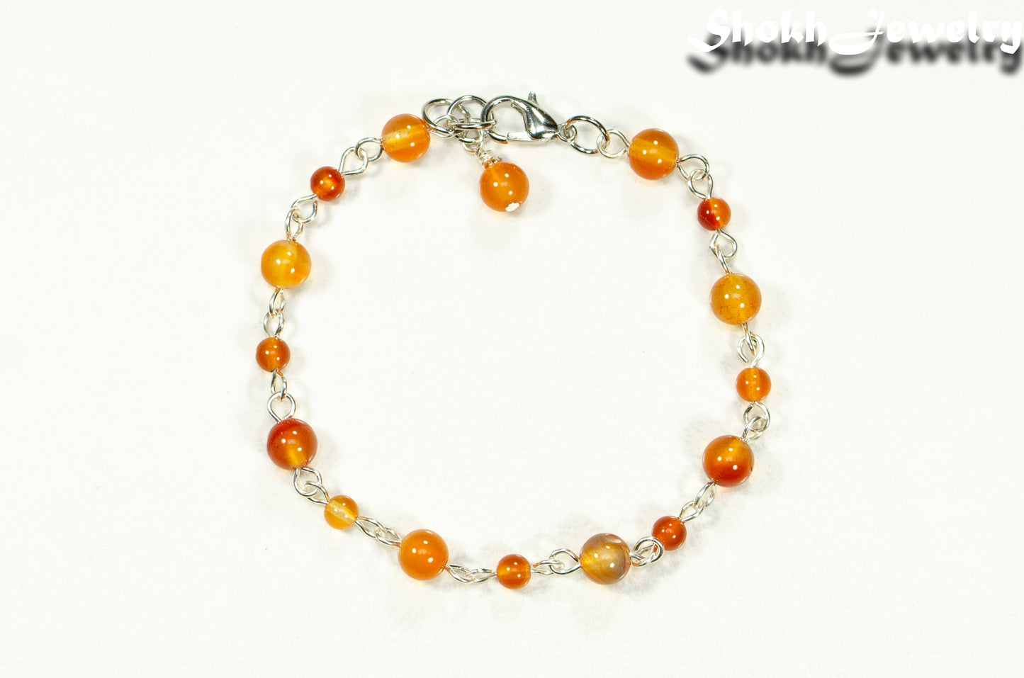 Top view of Handmade Carnelian Link Bracelet.