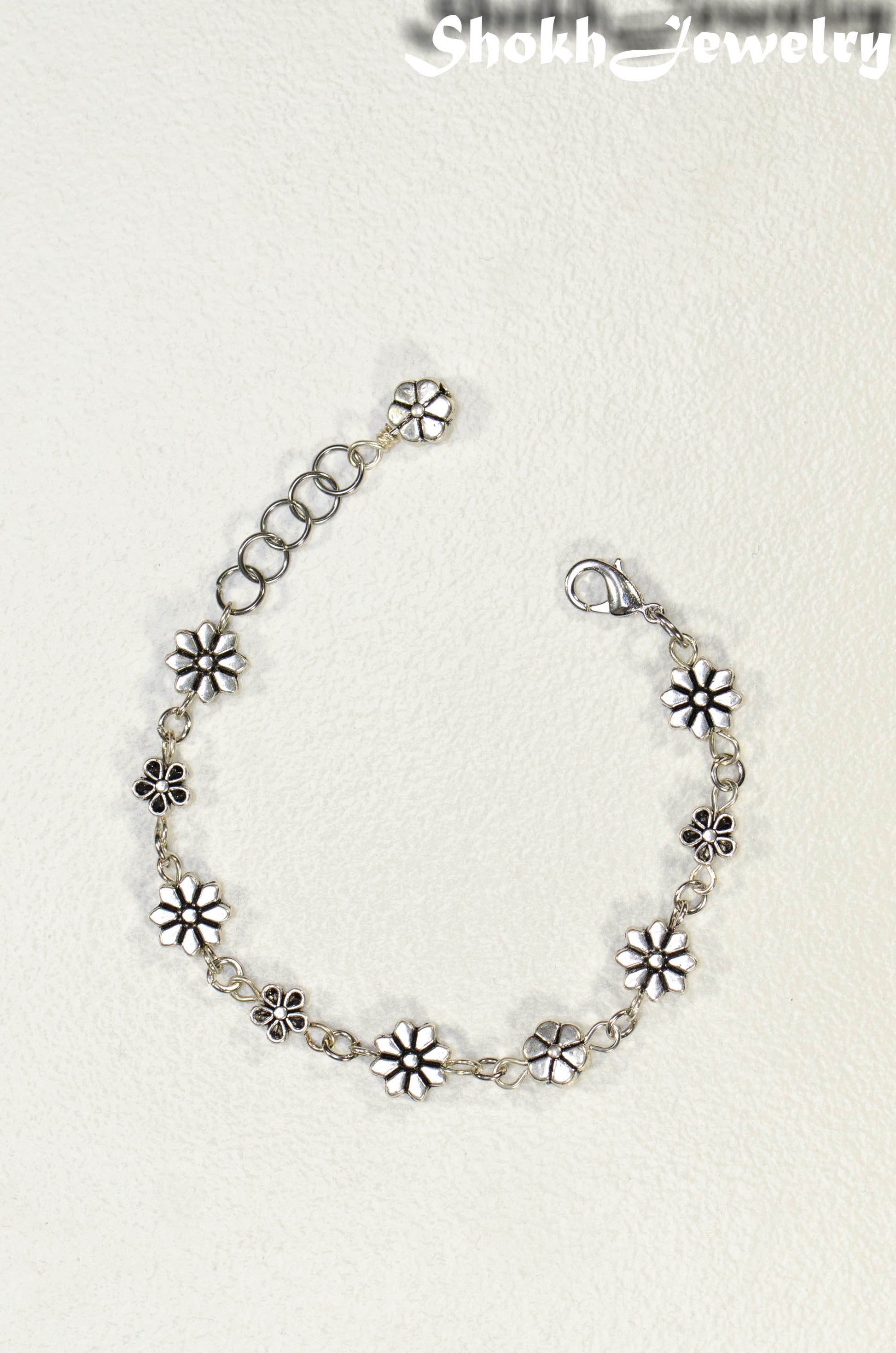 Top view of Tibetan silver Flower Bracelet .