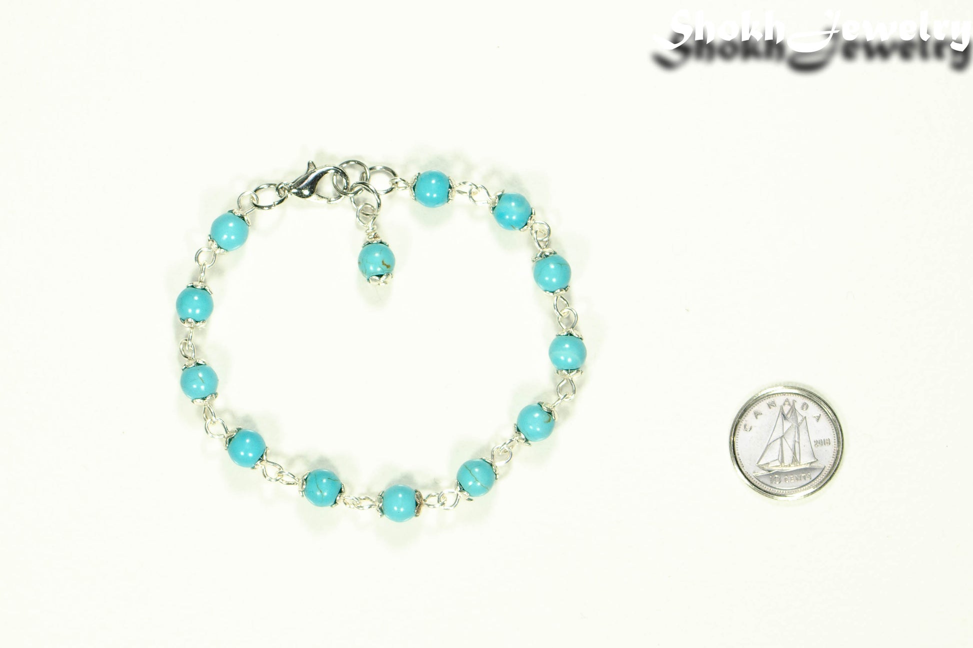 Top view of 6mm Turquoise Howlite Bracelet.