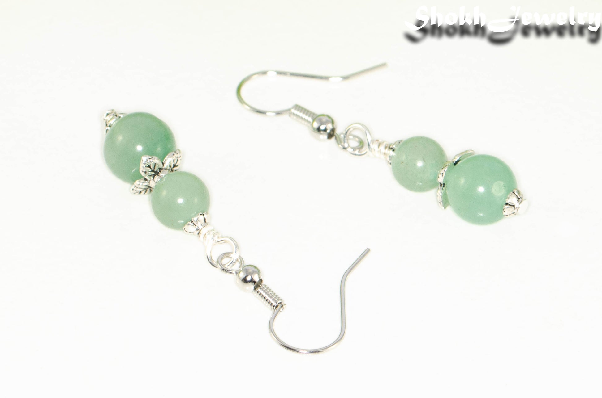 Close up of Small Green Aventurine Crystal Earrings