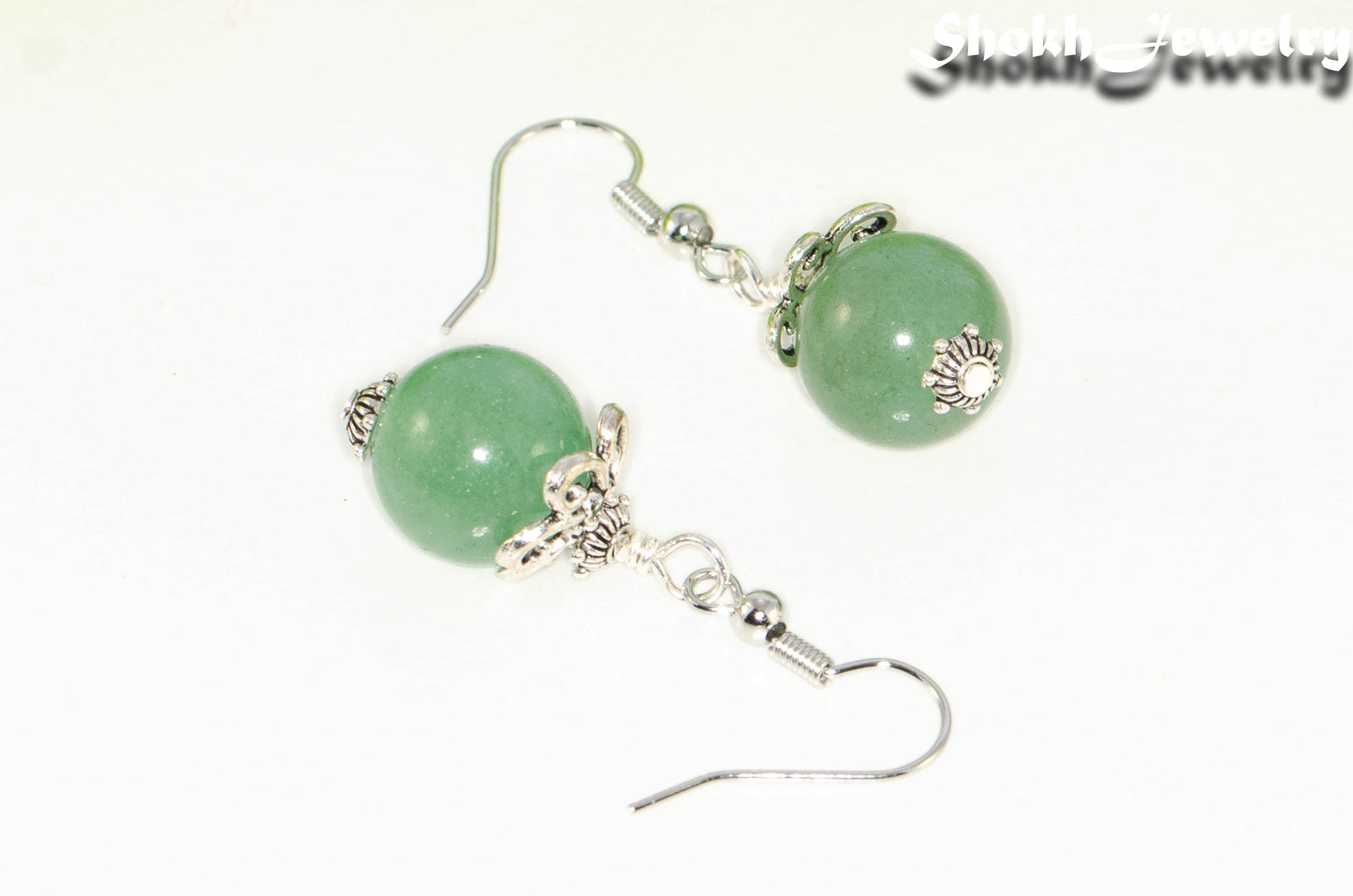 Close up of 12mm Natural Green Aventurine Crystal Earrings