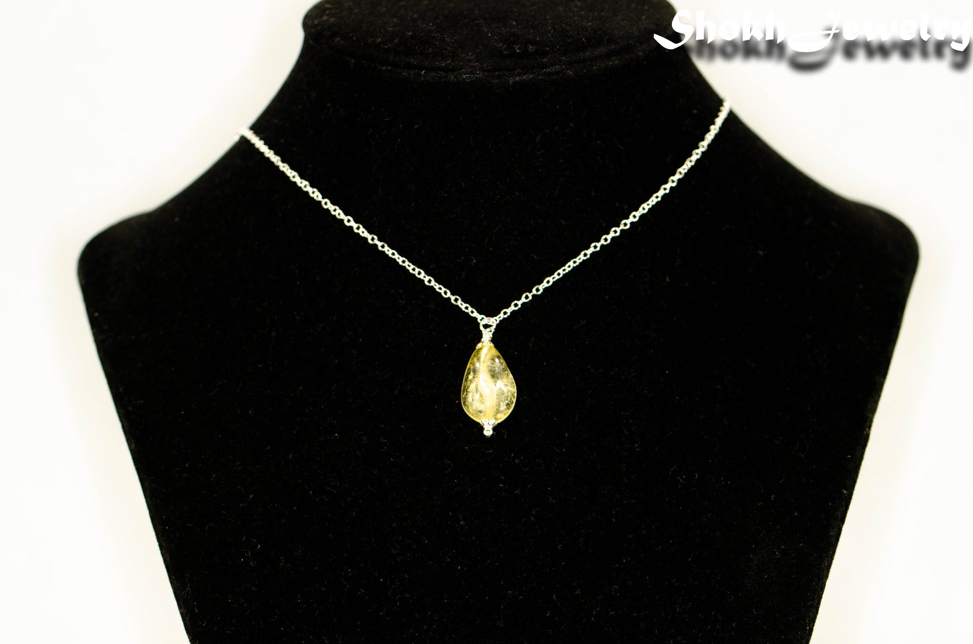 Dainty Citrine Nugget Pendant Necklace on a bust