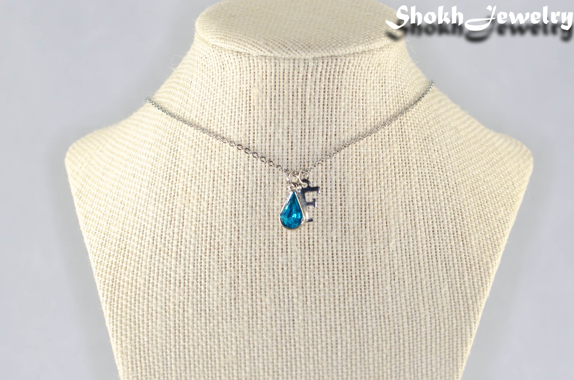 Personalized March Birthstone Choker Necklace on a bust