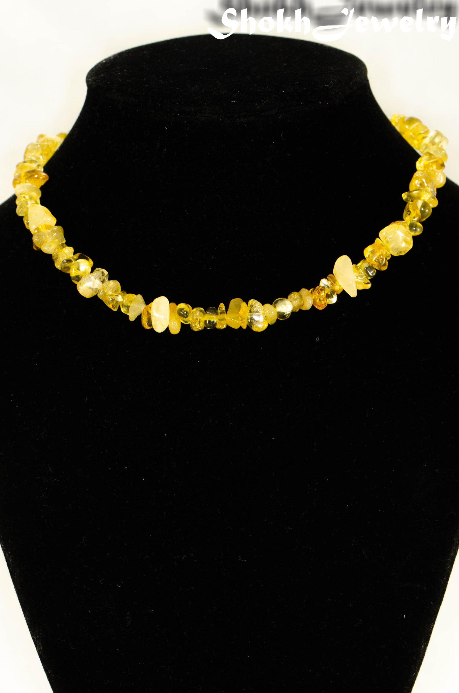 Natural Citrine Crystal Chip Choker Necklace on a bust