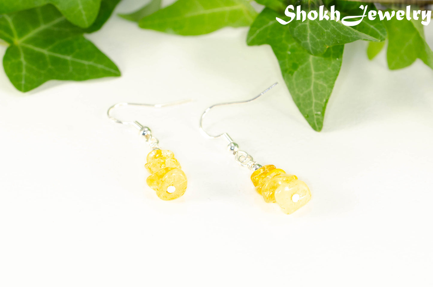 Simple Citrine Crystal Chip Earrings.