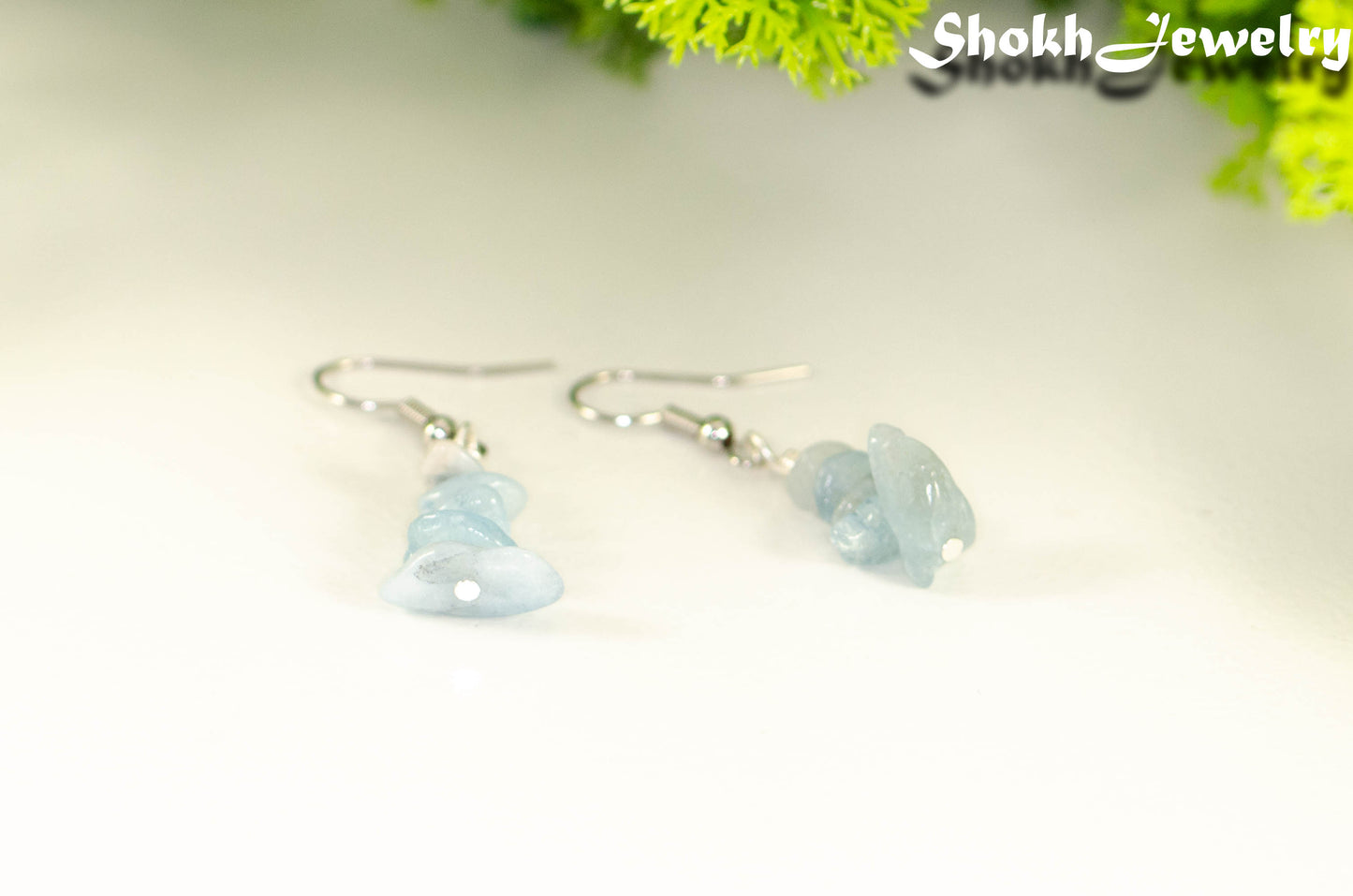 Simple Aquamarine Crystal Chip Earrings.