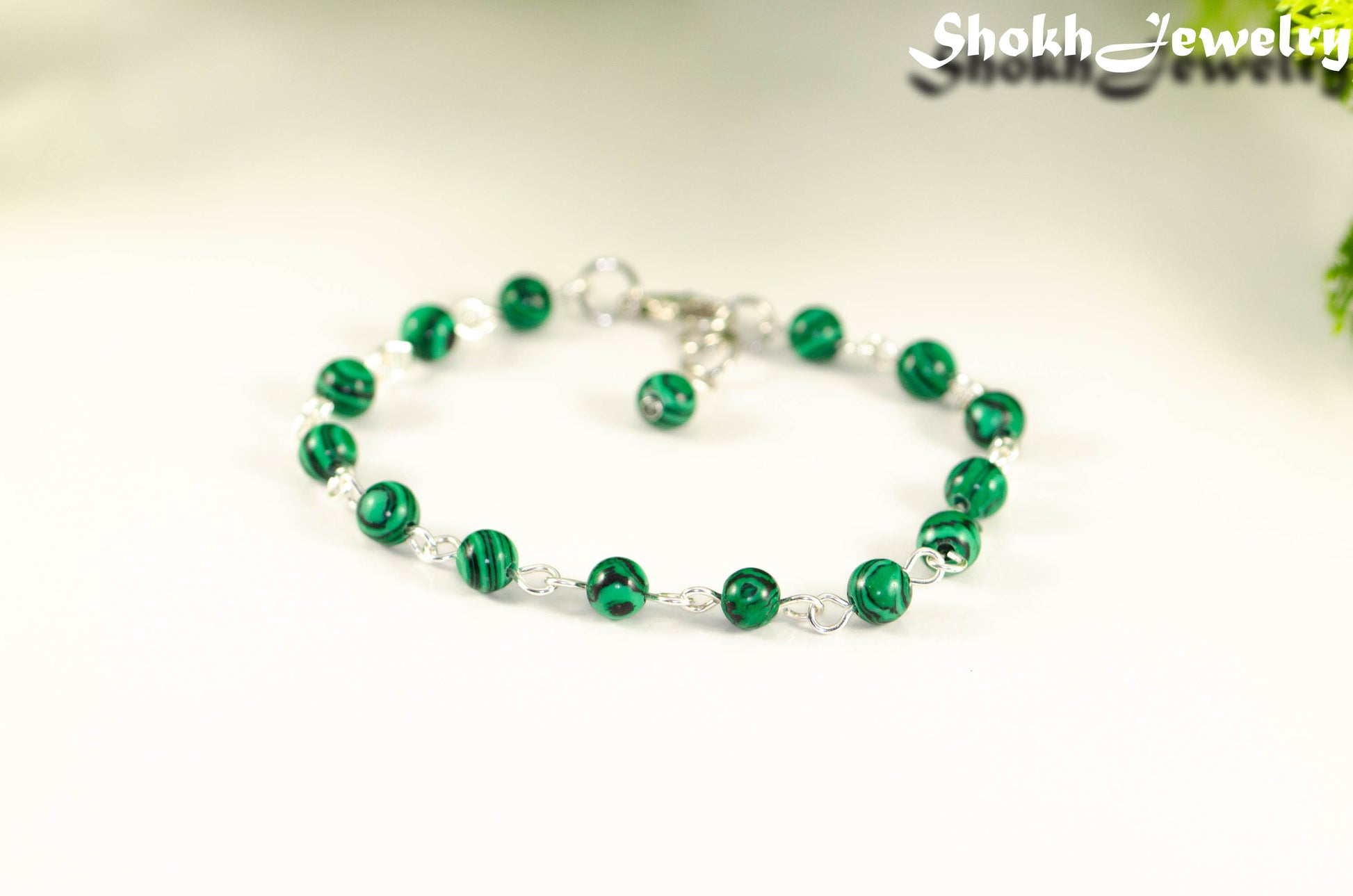 6mm Malachite Link Bracelet .