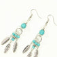 Top view of Statement Turquoise Howlite And Feather Earrings.