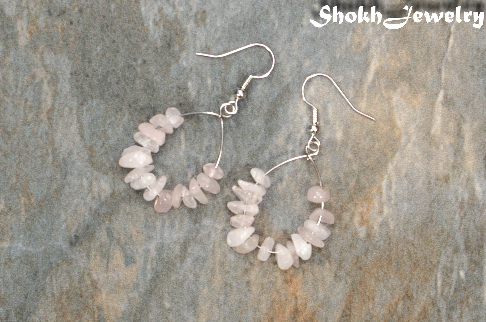 Natural Rose Quartz Crystal Chip Earrings