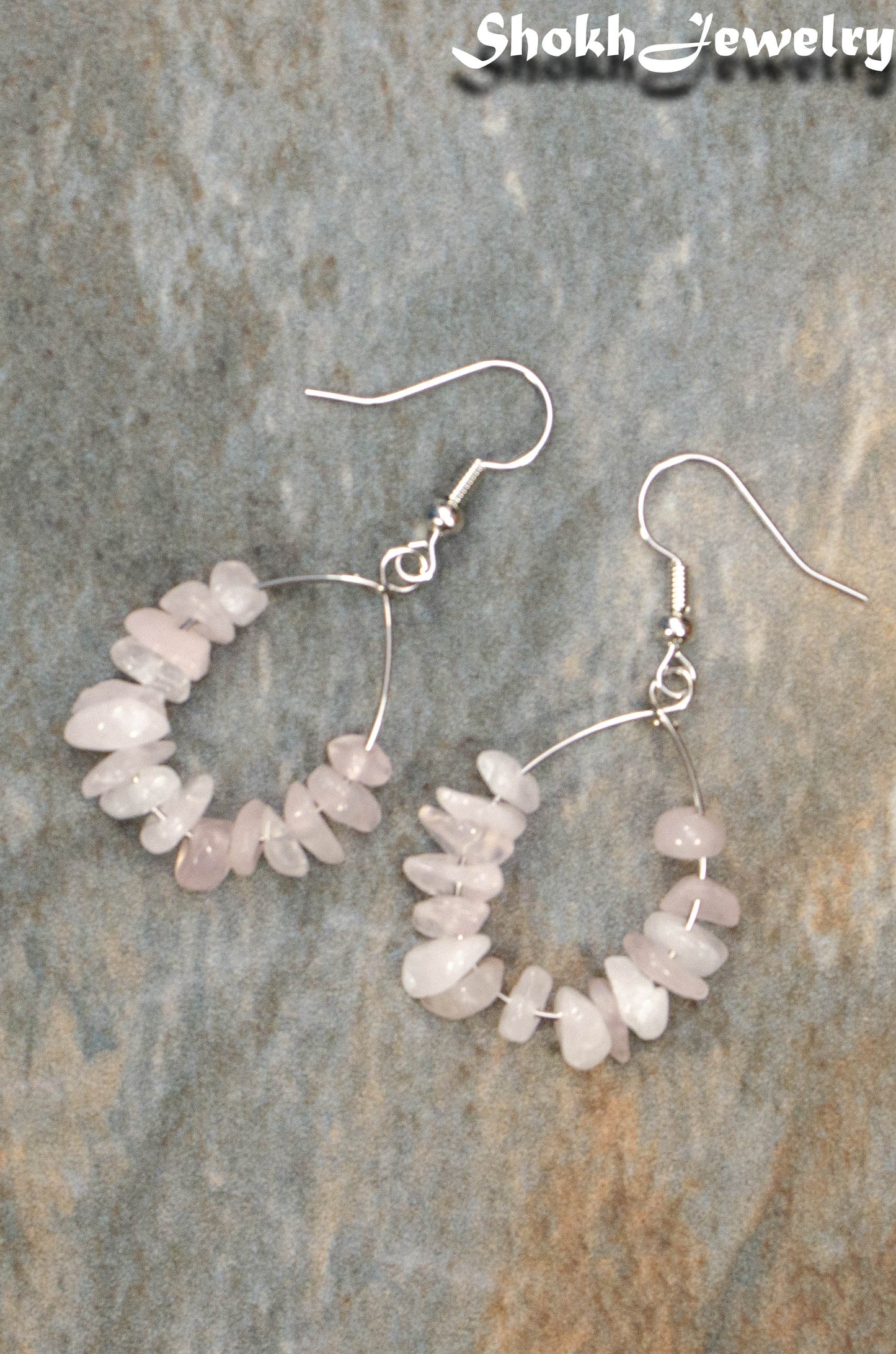 Natural Rose Quartz Crystal Chip Earrings