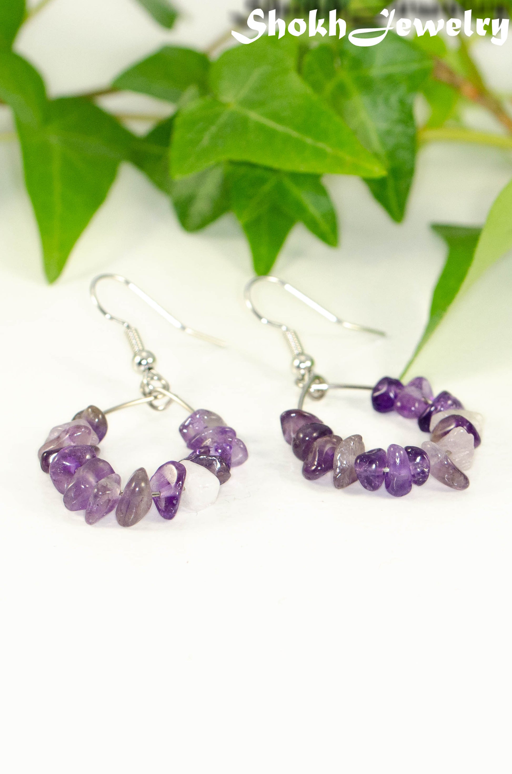 Natural Amethyst Crystal Chip Earrings