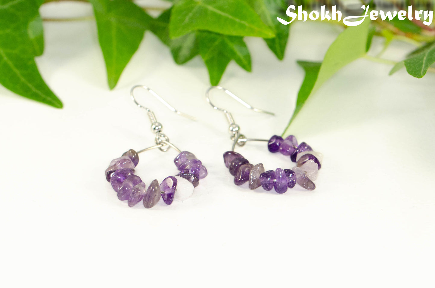 Natural Amethyst Crystal Chip Earrings