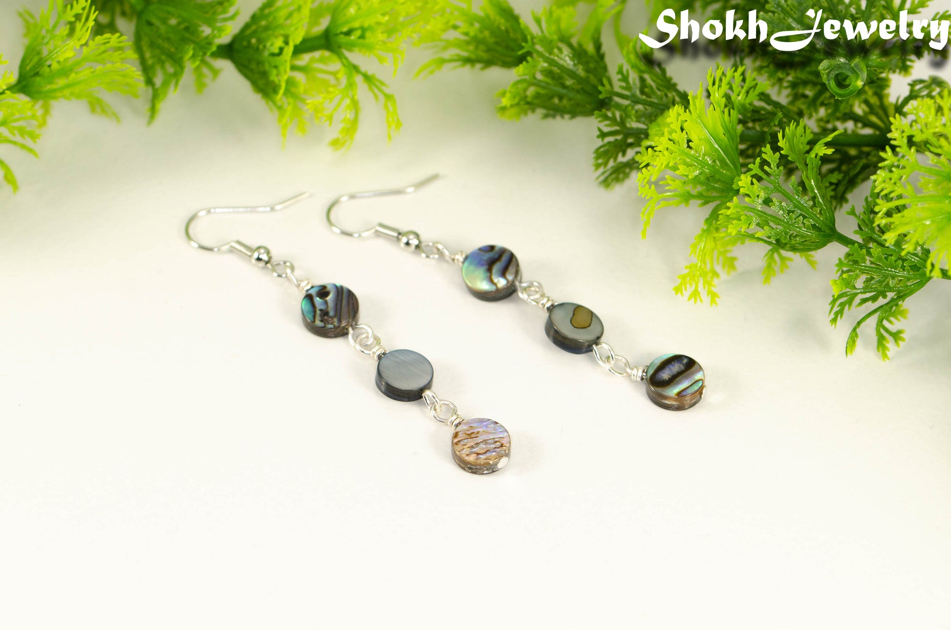 Long Natural Abalone Shell Earrings.