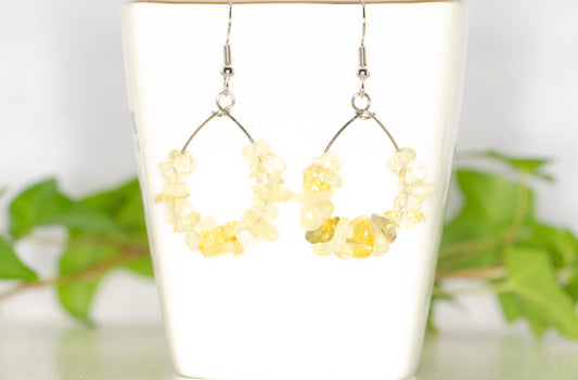 Natural Citrine Crystal Chip Earrings on a tea cup