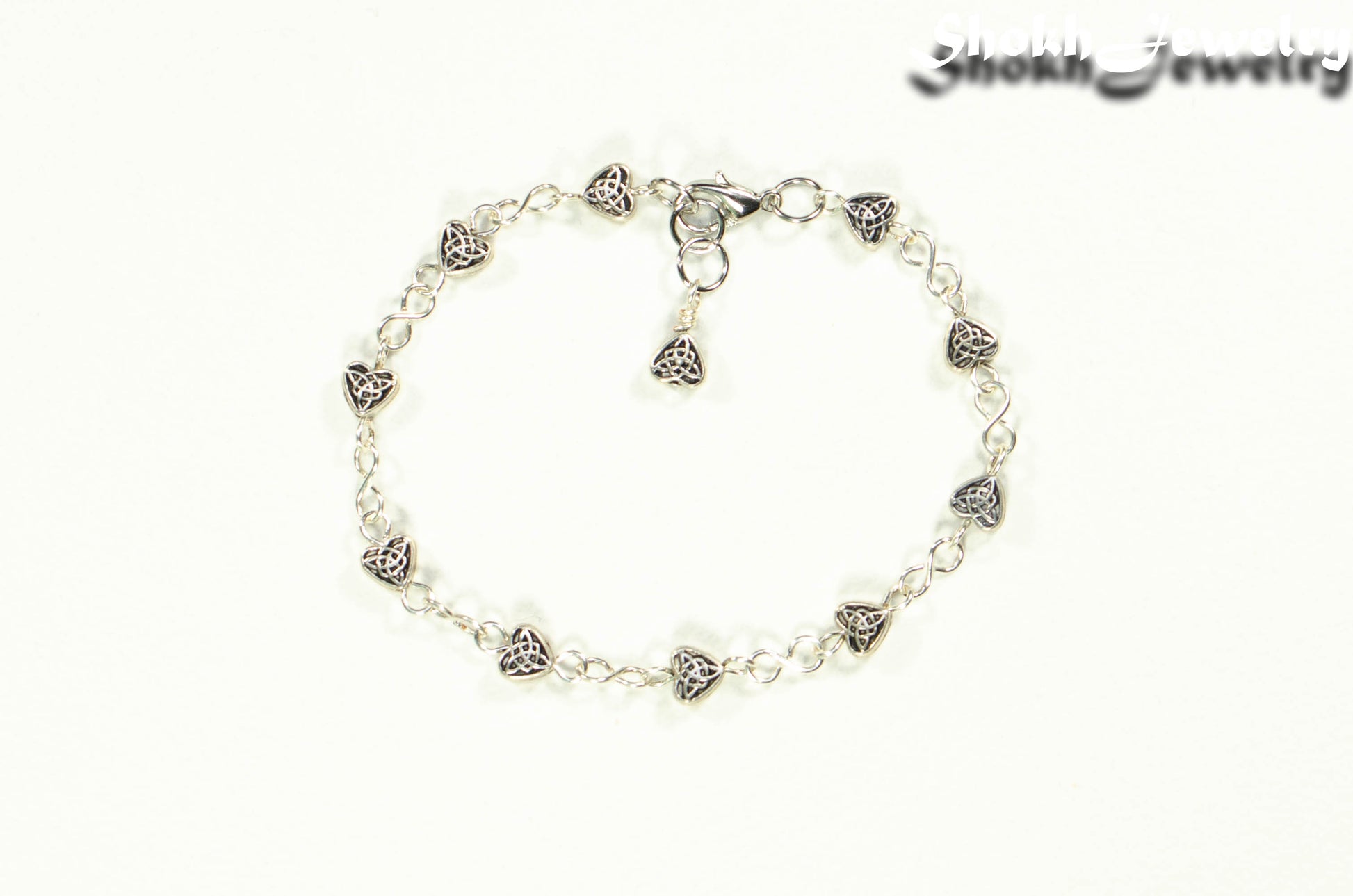 Top view of Tibetan Silver Heart Anklet.